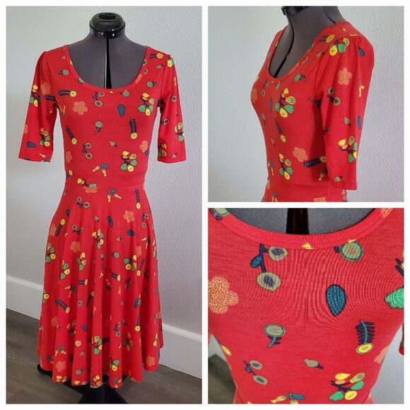NEW LuLaRoe Women's Midi Dress XS Red Floral Flowy Jersey Knit Fit & Flare - Picture 1 of 9